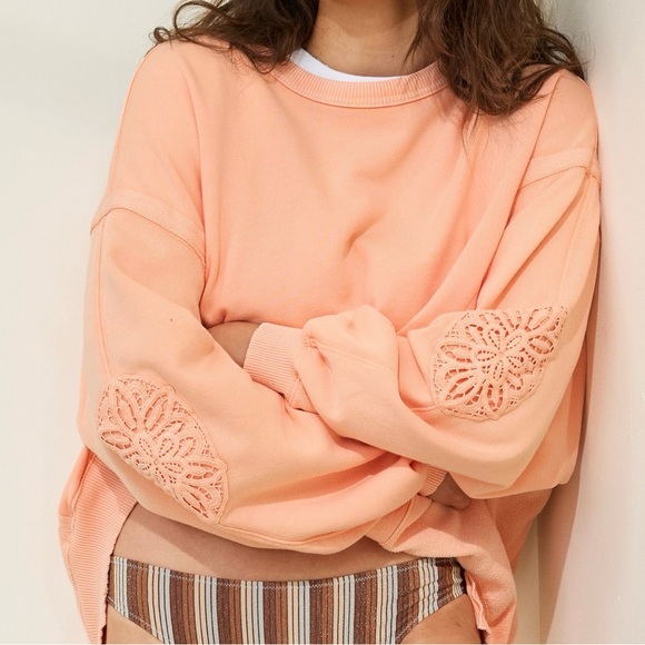 aerie Tops - Aerie NWT Keep it Light Crochet Sweatshirt, Beach Peach Color, Best Seller!